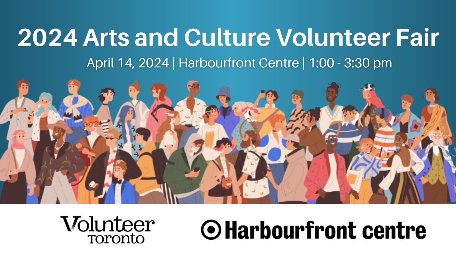 Various Individuals shown smiling with Volunteer Toronto's and Harbourfront Centre's  logo 